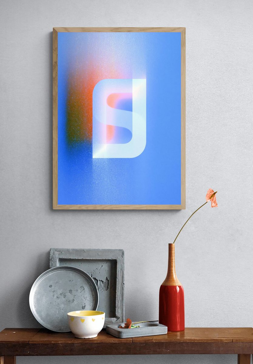 Blue Glow Abstract Poster. — room view 3