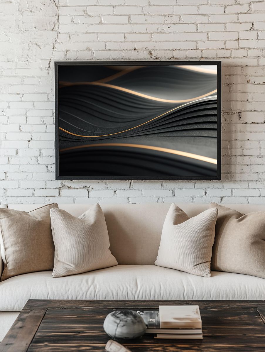 Golden Wave Abstract Poster. room preview