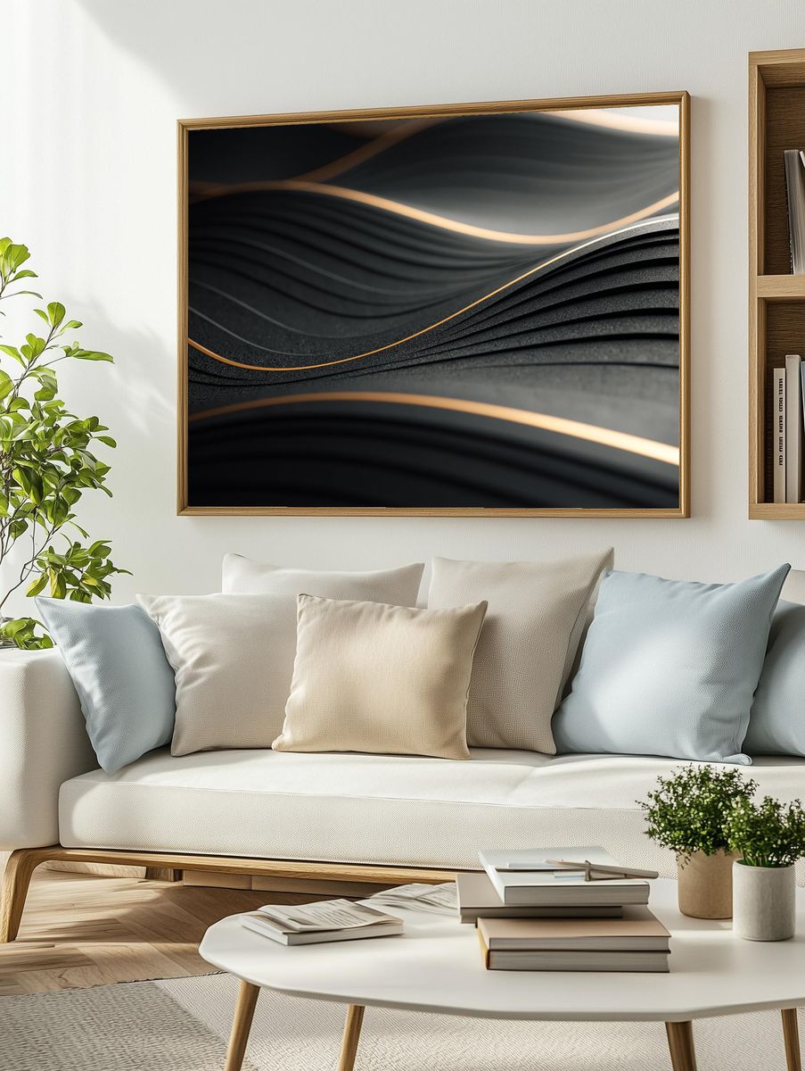 Golden Wave Abstract Poster. — room view 2