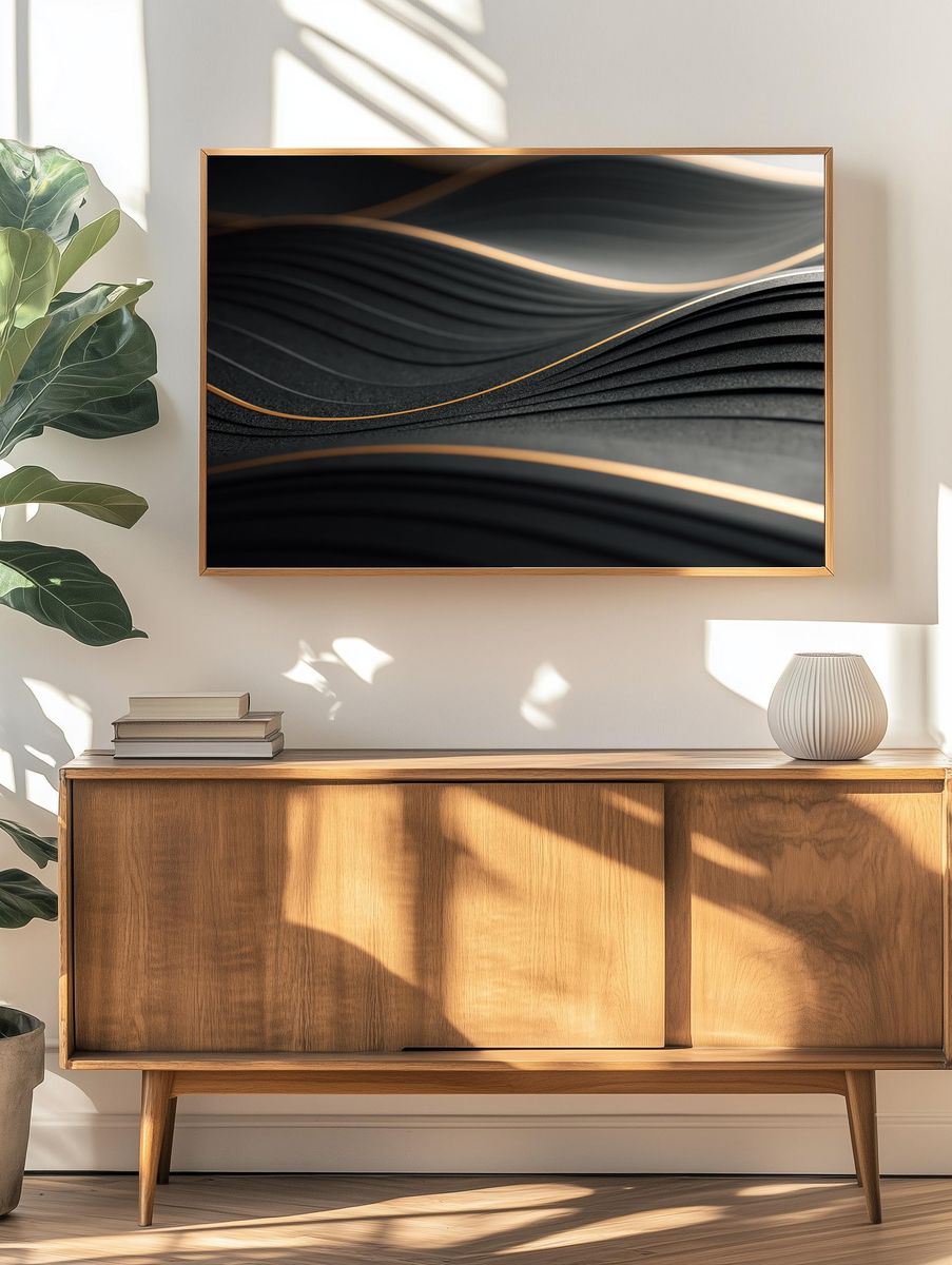 Golden Wave Abstract Poster. — room view 3