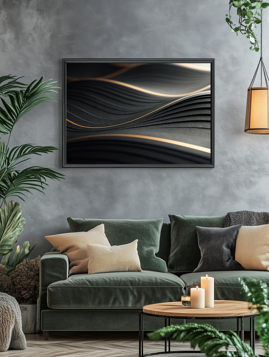 Golden Wave Abstract Poster. — room view 4