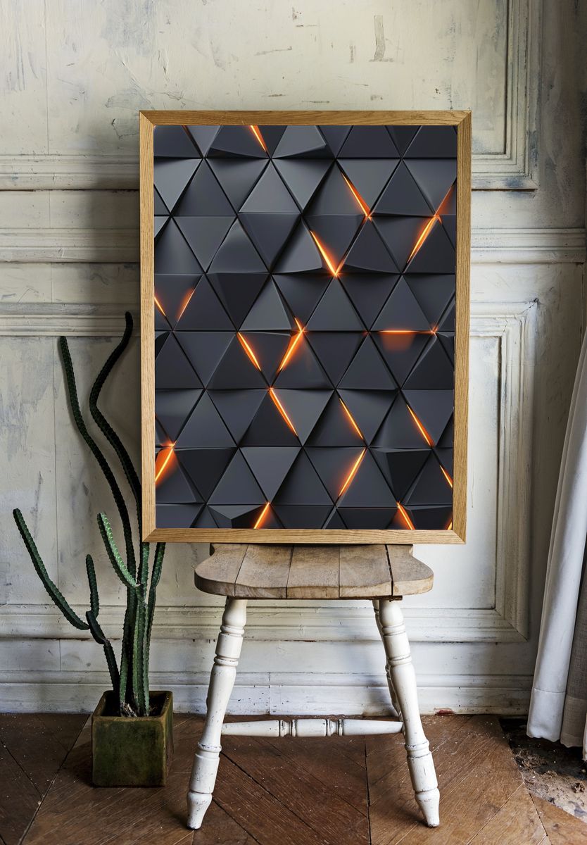 Glowing Triangle Grid Abstract Poster. room preview