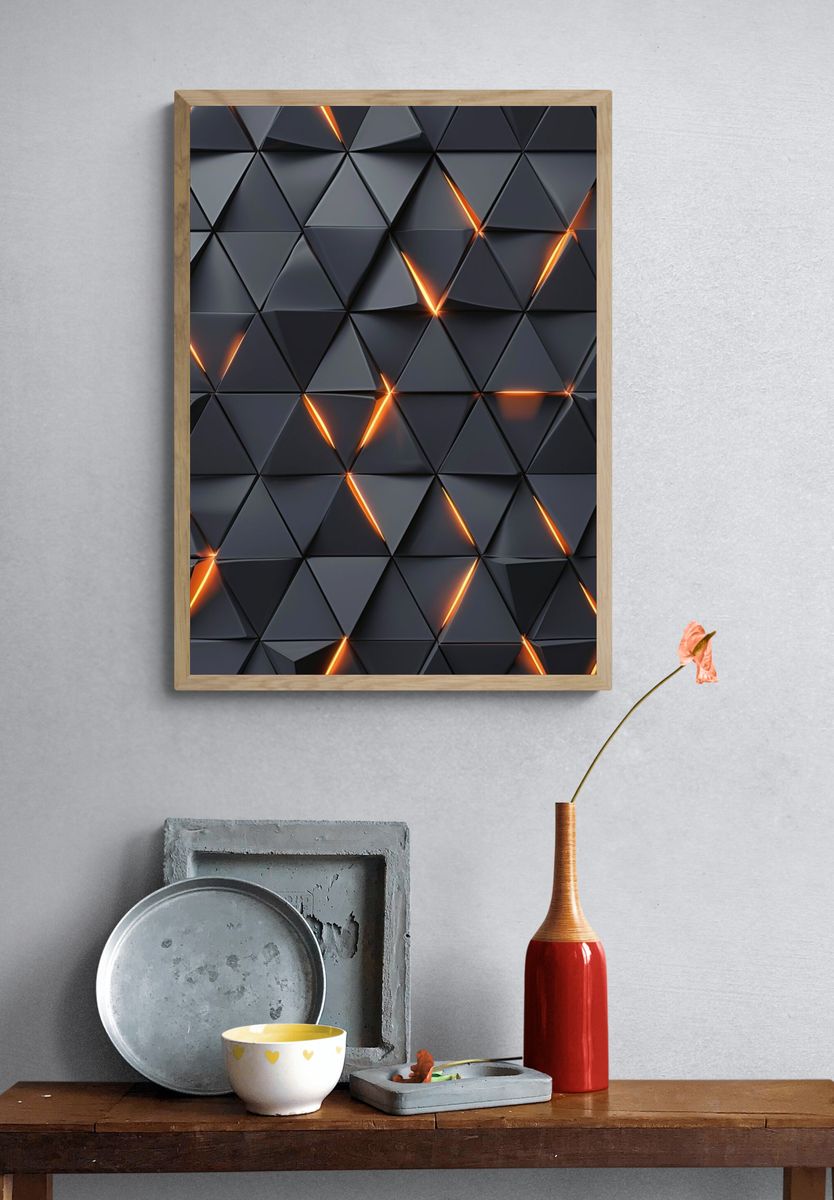 Glowing Triangle Grid Abstract Poster. — room view 3