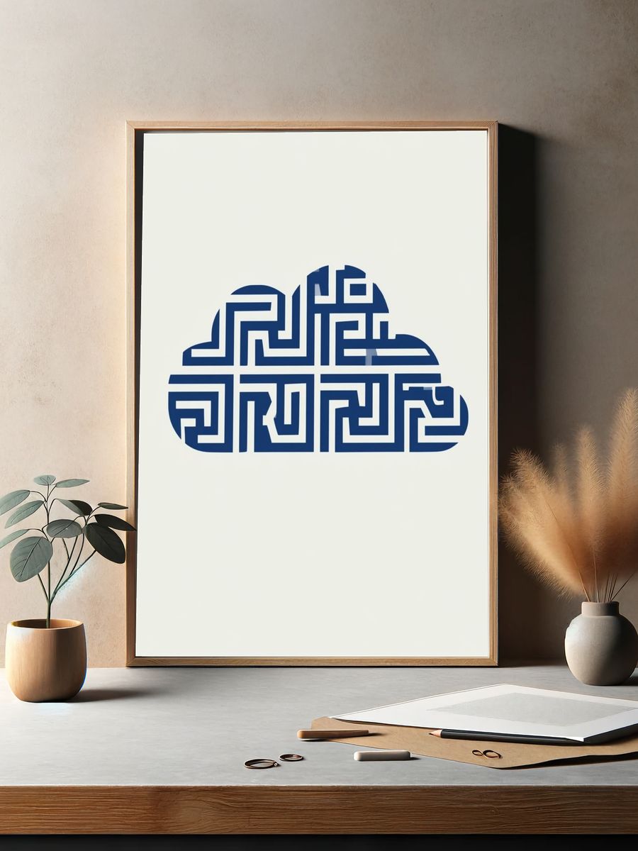 Blue Maze Cloud Abstract Print. — room view 2