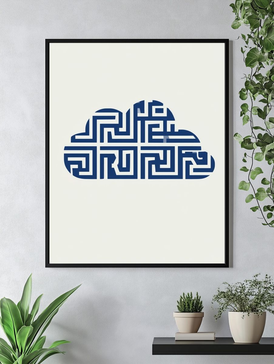 Blue Maze Cloud Abstract Print. — room view 4