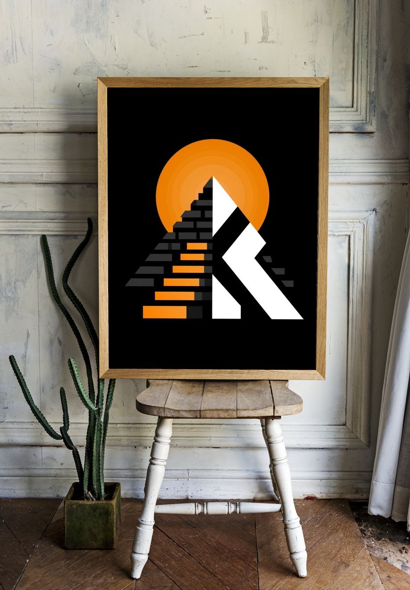 Geometric Pyramid Sunset Poster. room preview