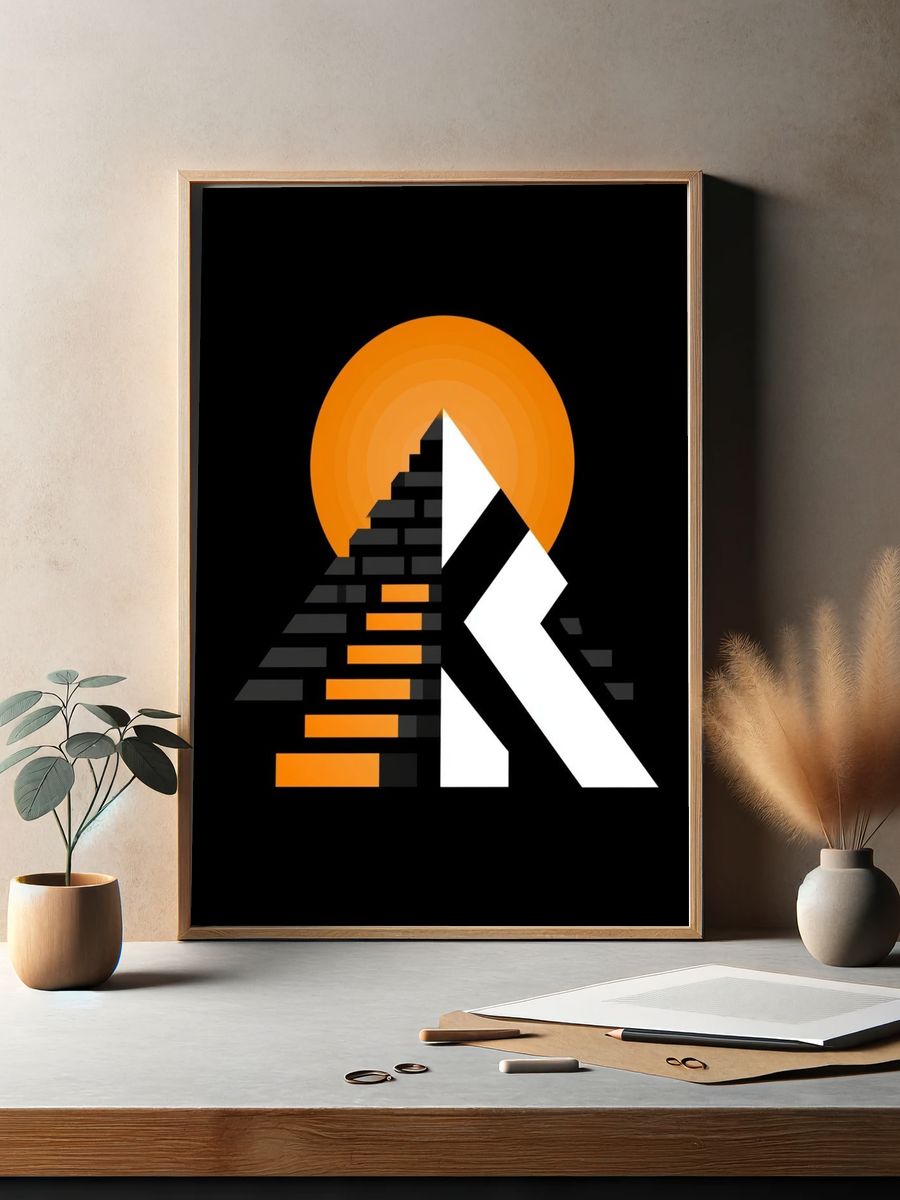 Geometric Pyramid Sunset Poster. — room view 2