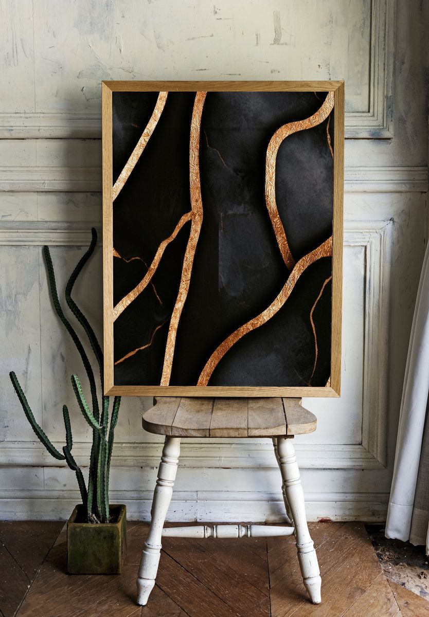 Black and Gold Marble Abstract Poster. — room view 1
