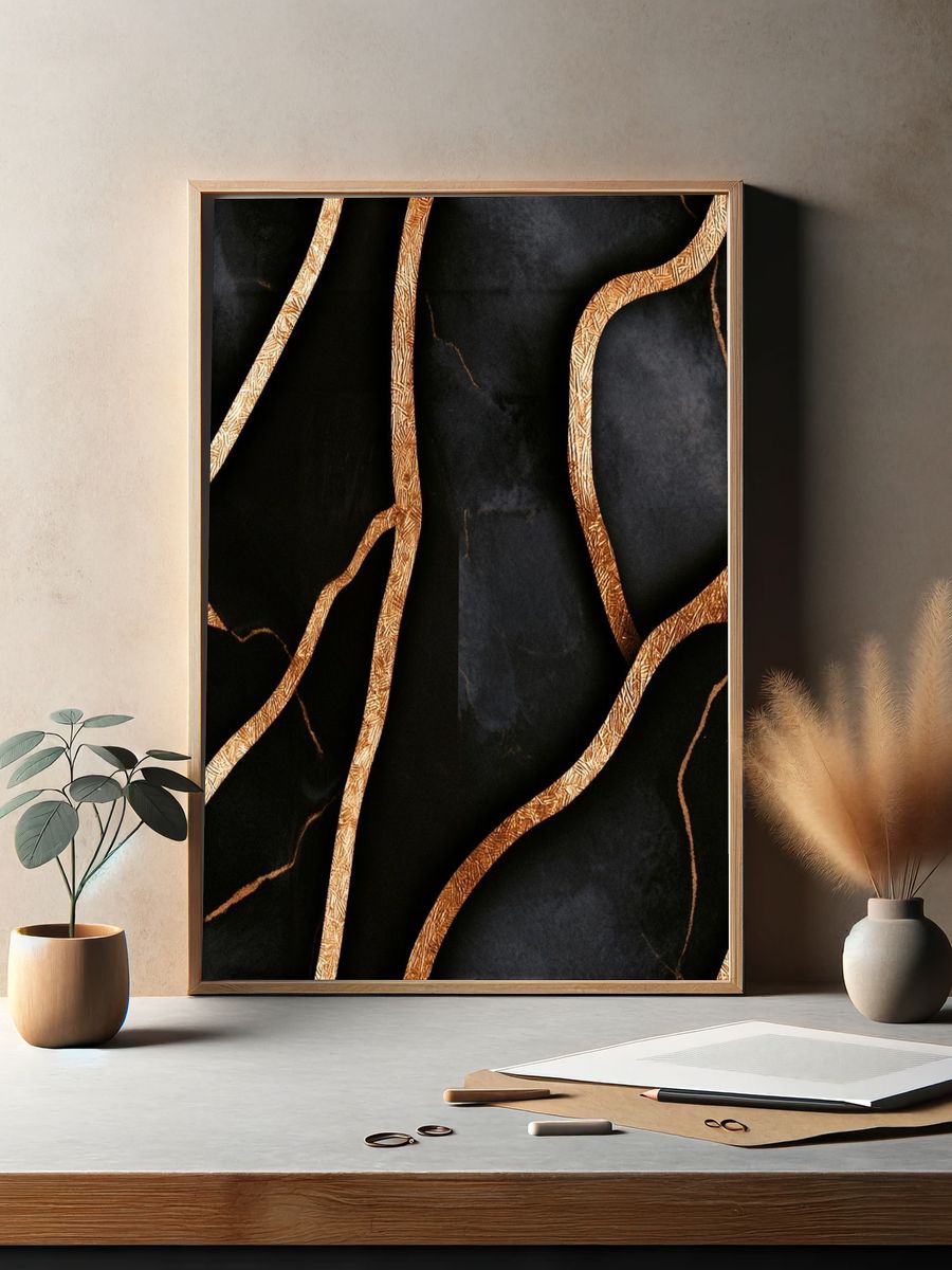 Black and Gold Marble Abstract Poster. — room view 2