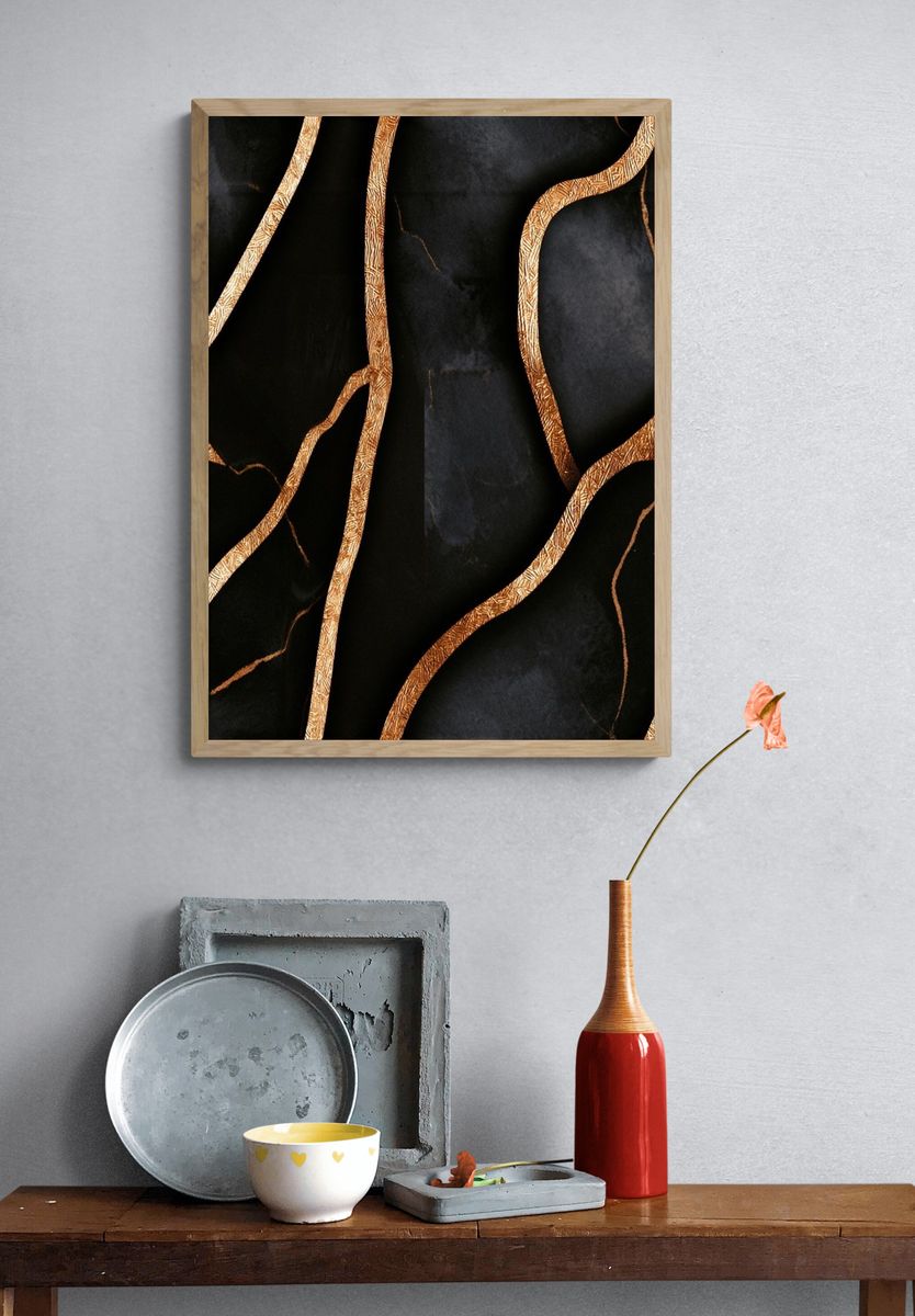 Black and Gold Marble Abstract Poster. — room view 3