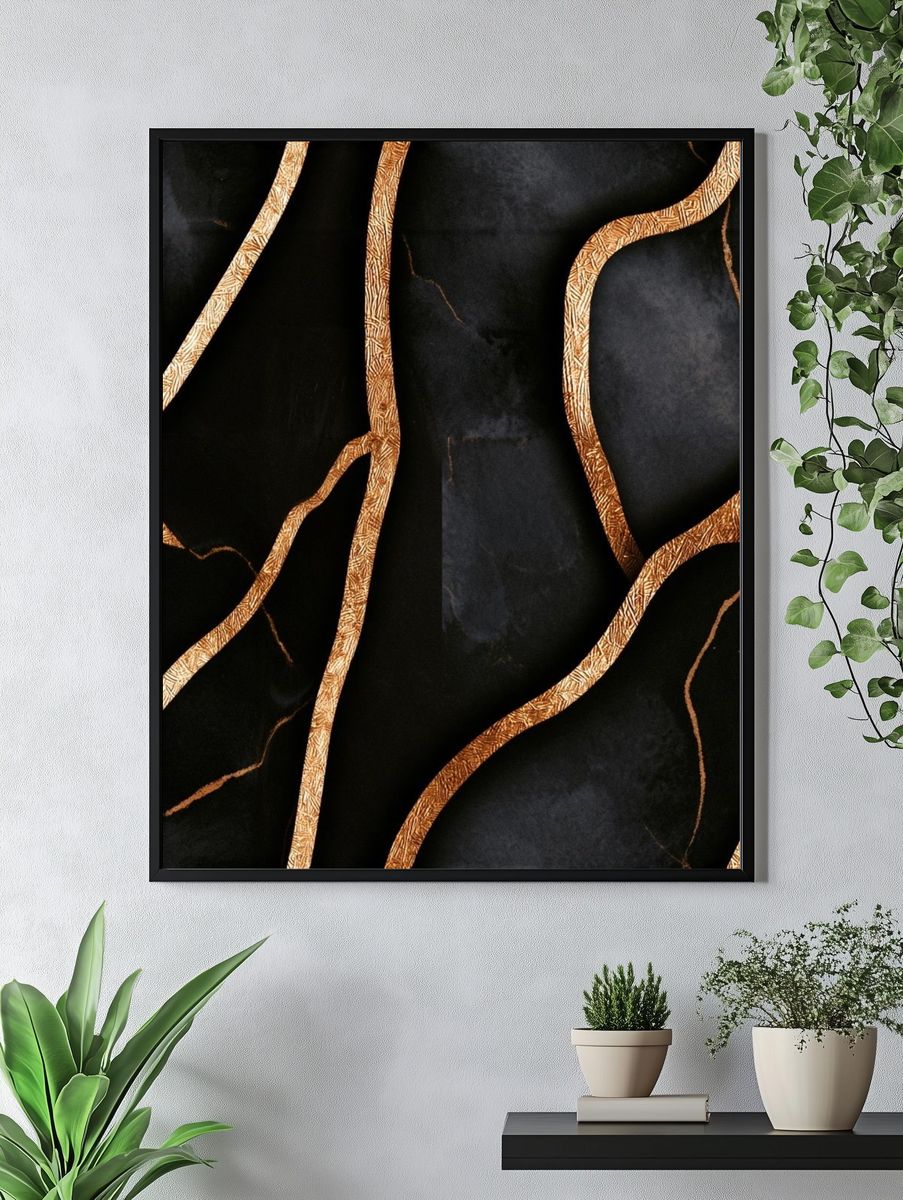 Black and Gold Marble Abstract Poster. — room view 4