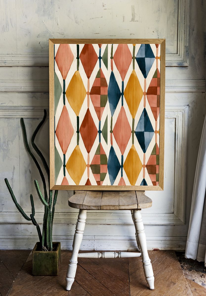 Mid-Century Diamond Pattern Poster. — room view 1