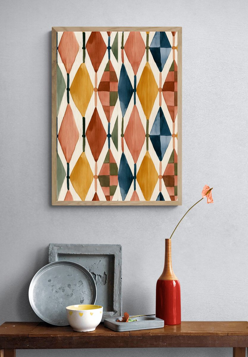Mid-Century Diamond Pattern Poster. — room view 3