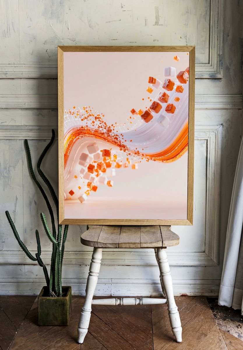 Orange Wave Abstract Poster. — room view 1