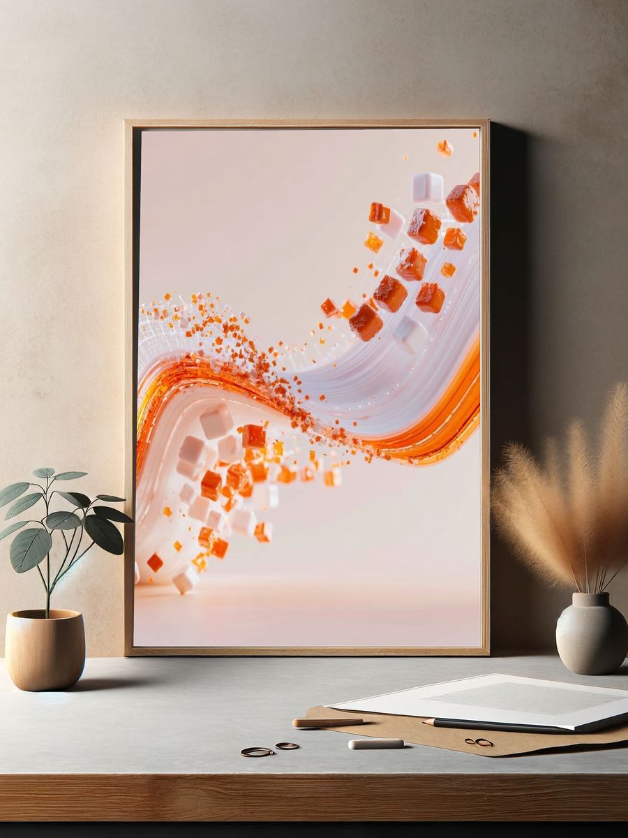 Orange Wave Abstract Poster. — room view 2