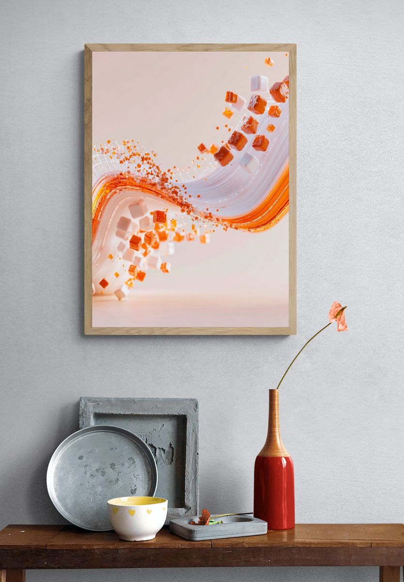 Orange Wave Abstract Poster. — room view 3