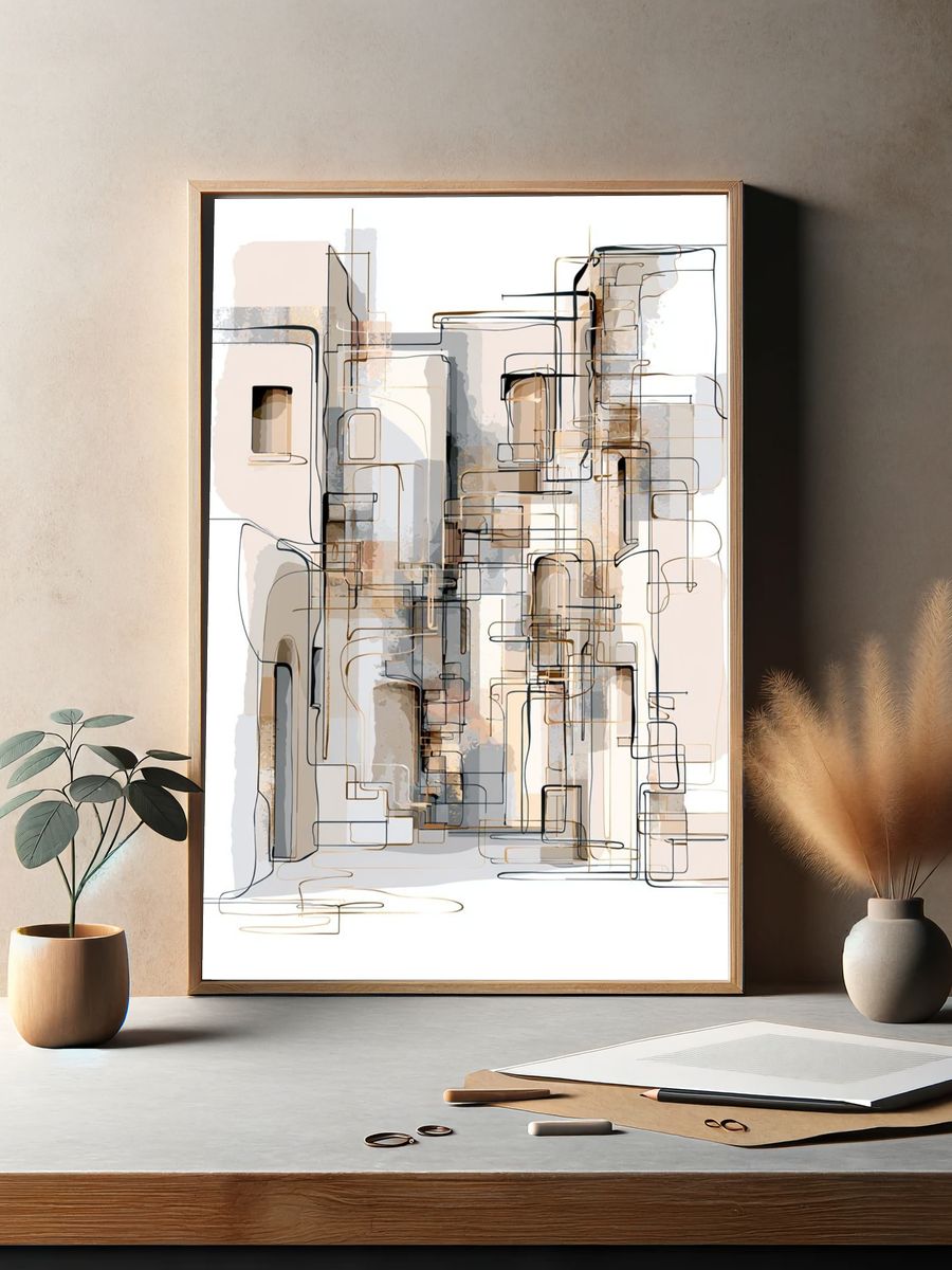 Geometric Neutral Abstract Poster. — room view 2