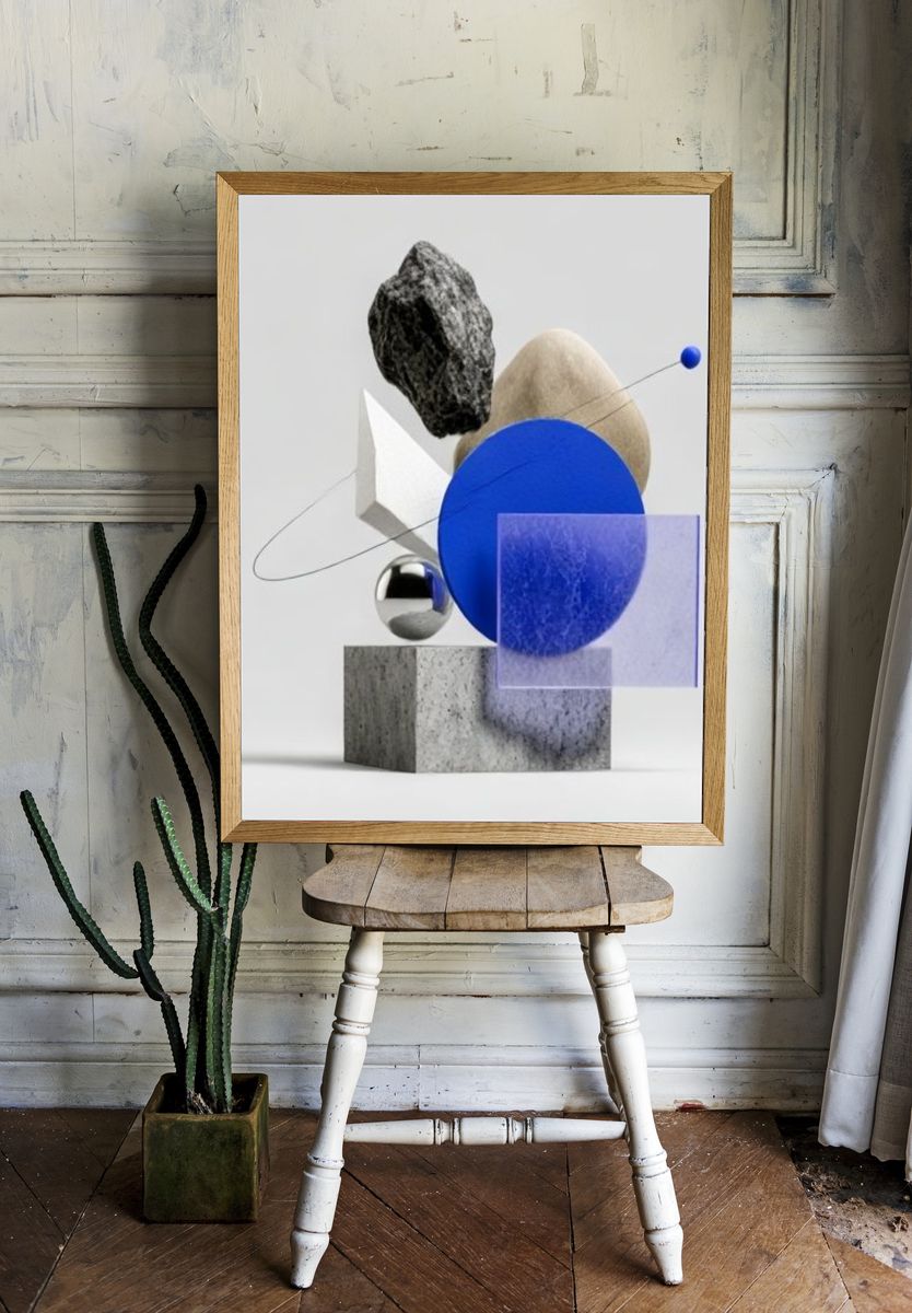 Blue Geometric Balance Poster. room preview