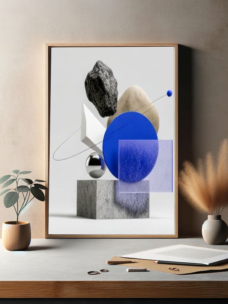 Blue Geometric Balance Poster. — room view 2