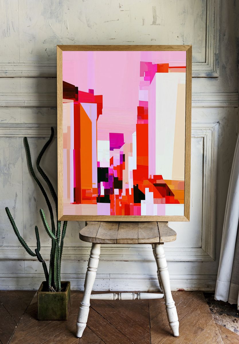 Pink City Blocks Abstract Poster. room preview