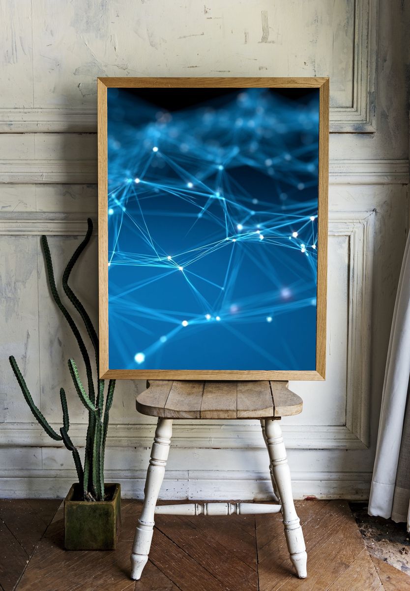 Blue Network Lines Abstract Poster. room preview