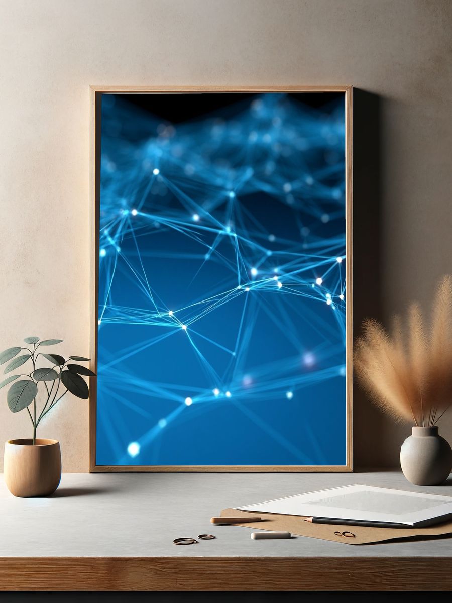 Blue Network Lines Abstract Poster. — room view 2