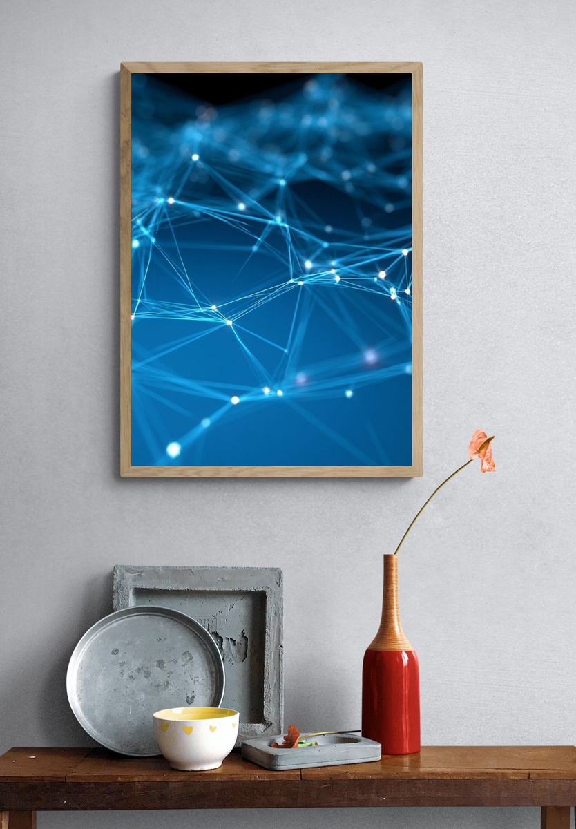 Blue Network Lines Abstract Poster. — room view 3