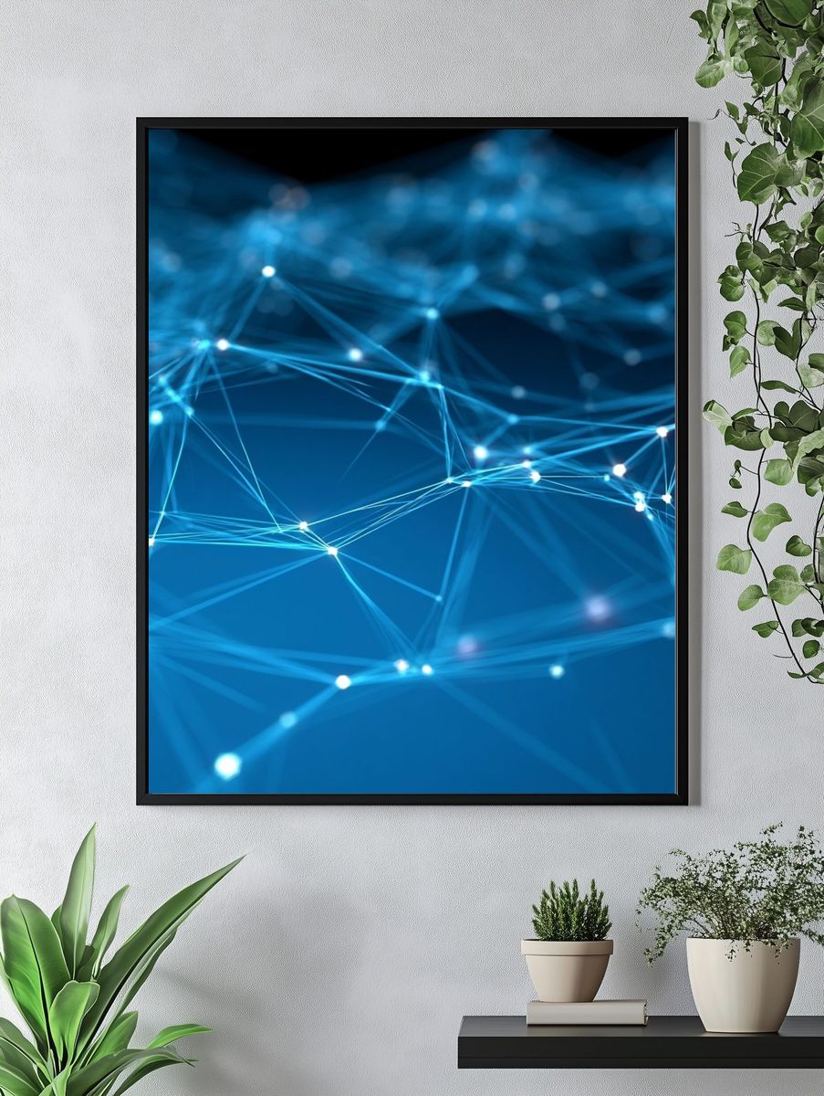 Blue Network Lines Abstract Poster. — room view 4