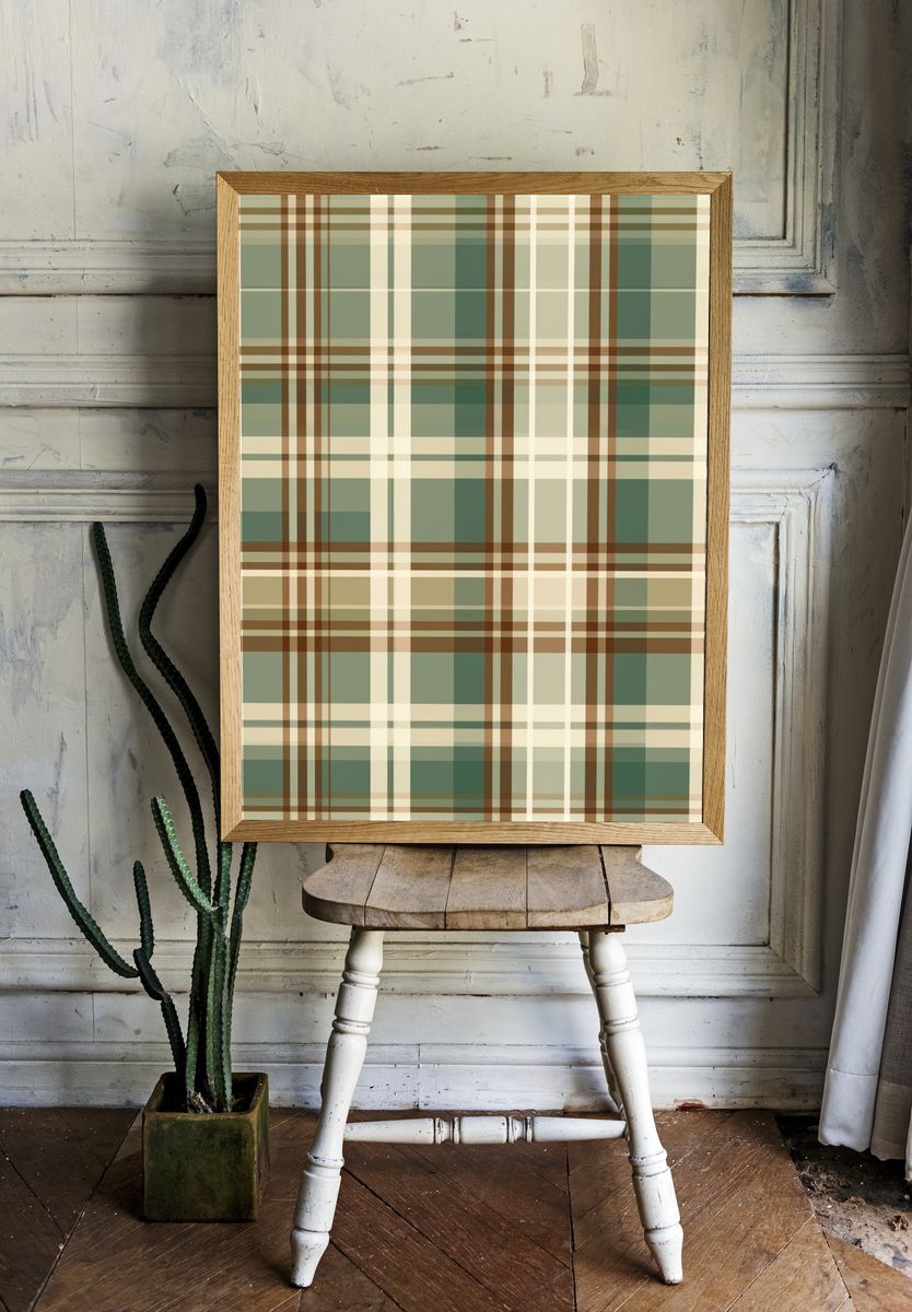 Muted Green Plaid Abstract Poster. room preview