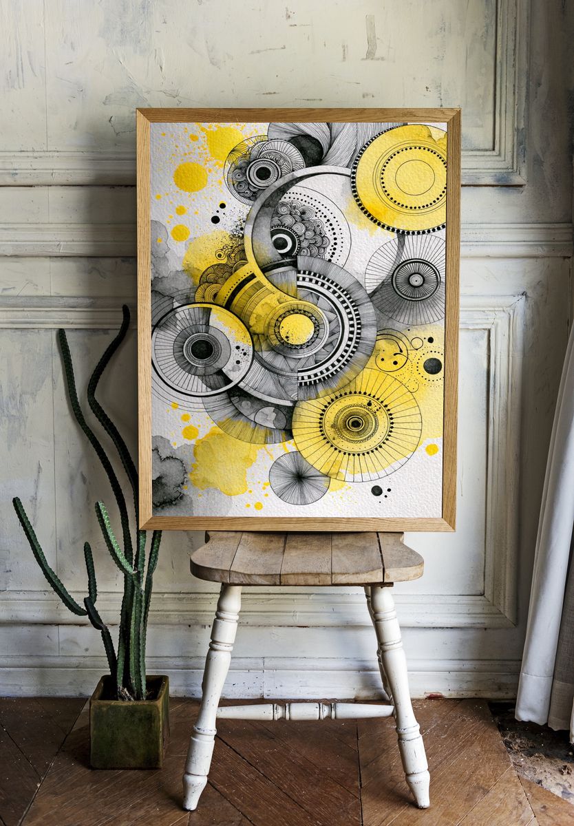 Yellow Orbit Abstract Poster. room preview