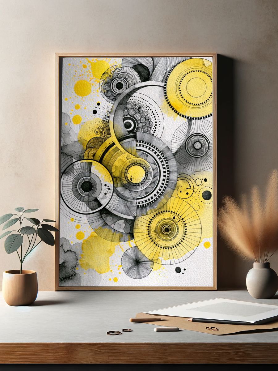 Yellow Orbit Abstract Poster. — room view 2