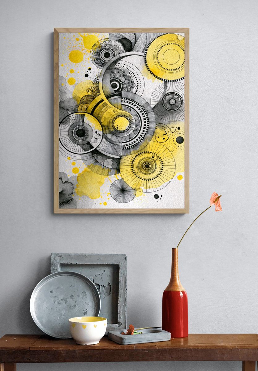 Yellow Orbit Abstract Poster. — room view 3