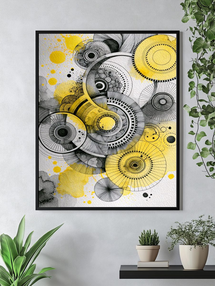 Yellow Orbit Abstract Poster. — room view 4