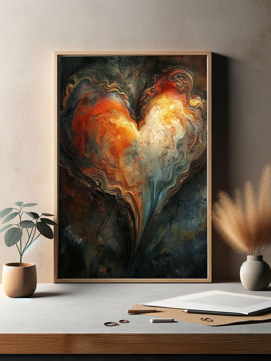 Fiery Heart Abstract Poster. — room view 2