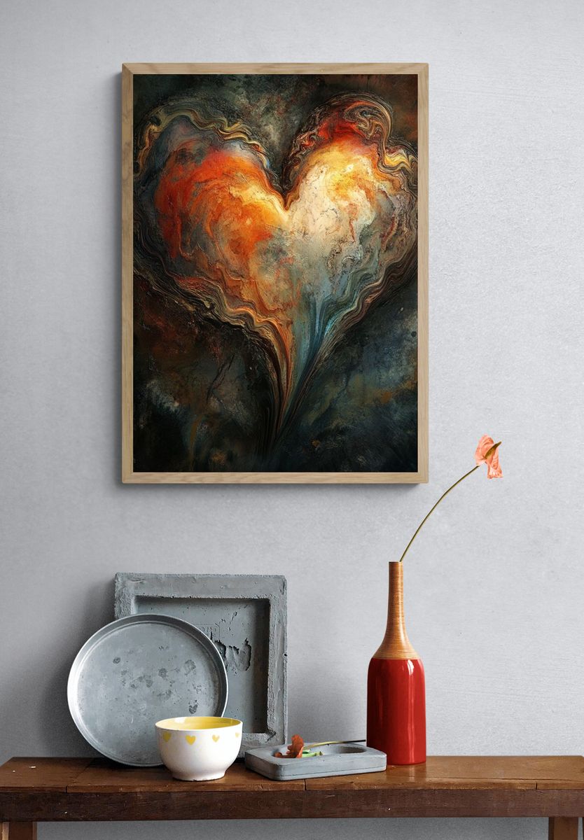 Fiery Heart Abstract Poster. — room view 3