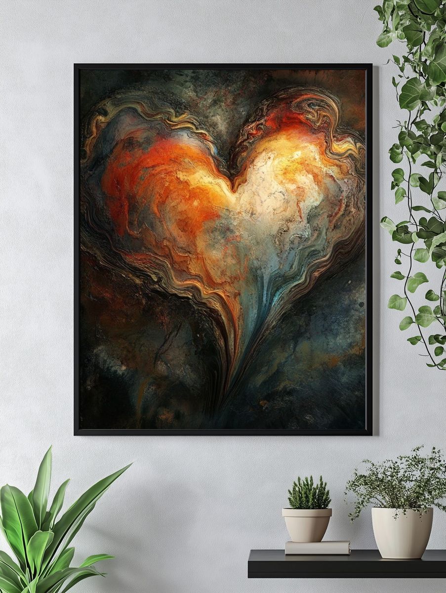 Fiery Heart Abstract Poster. — room view 4