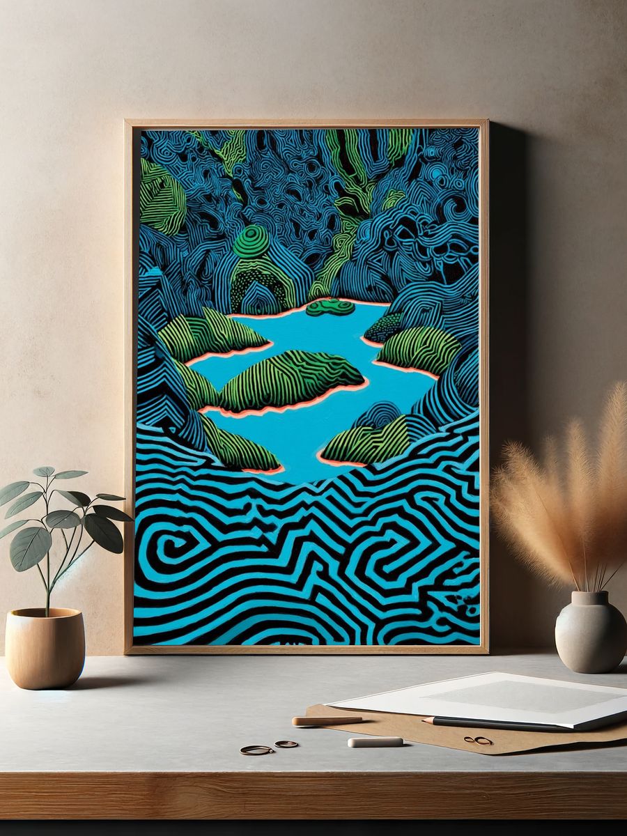 Abstract Blue Landscape Poster. — room view 2