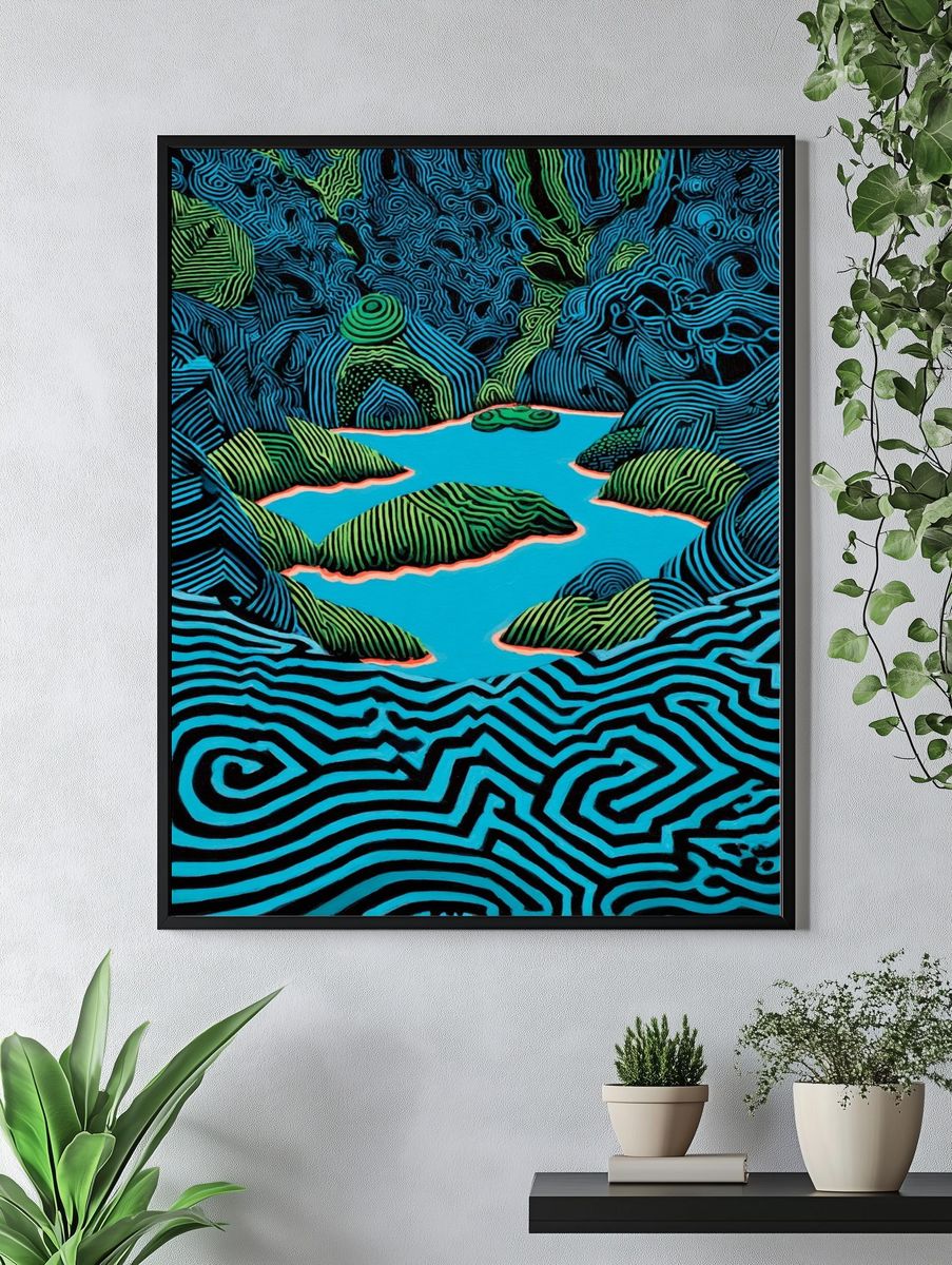 Abstract Blue Landscape Poster. — room view 4