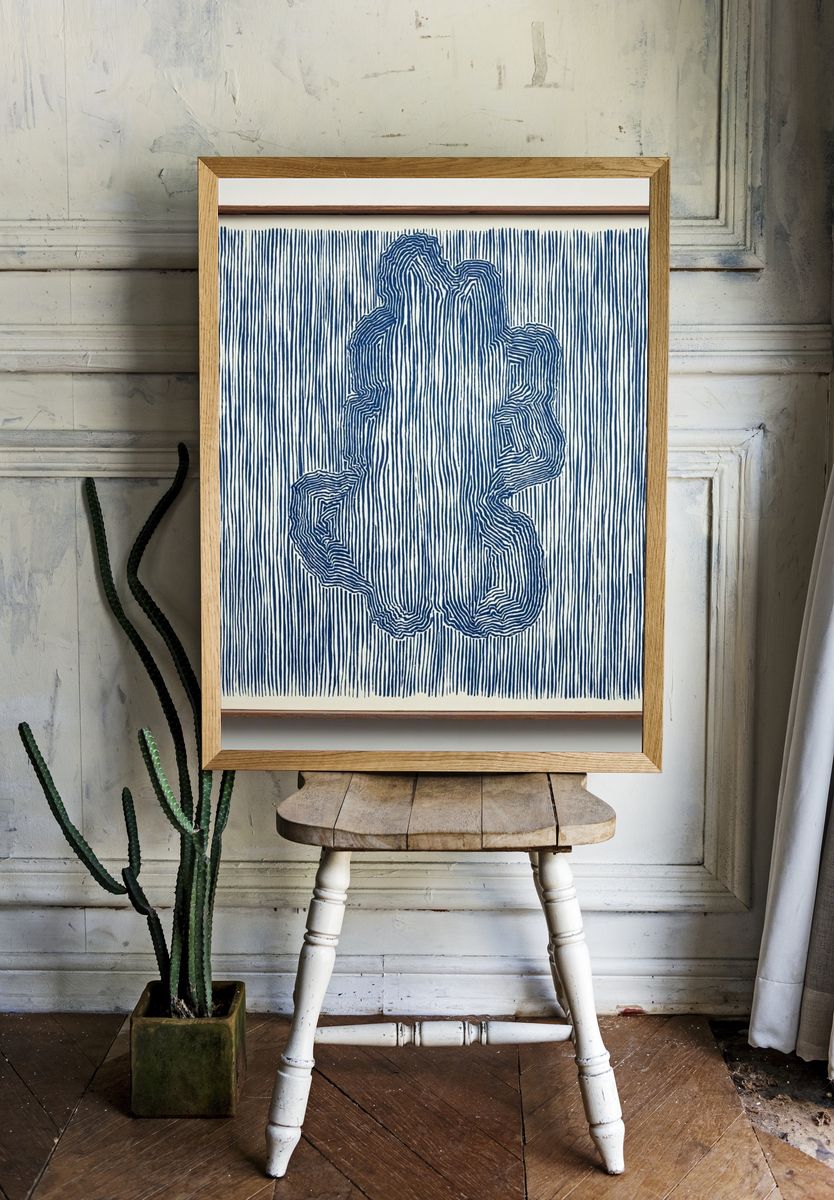 Abstract Blue Lines Poster. — room view 1