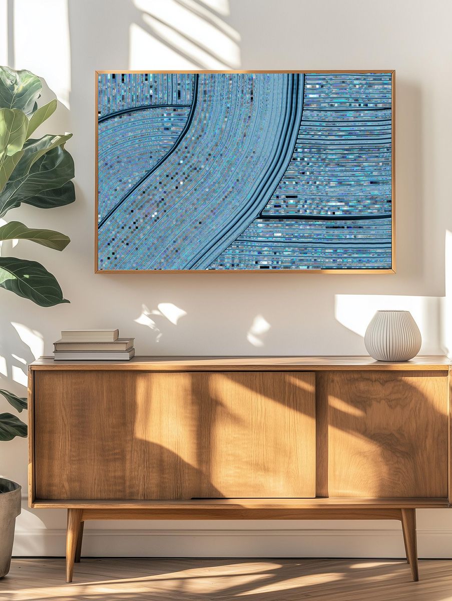 Blue Curved Lines Abstract Poster. — room view 3