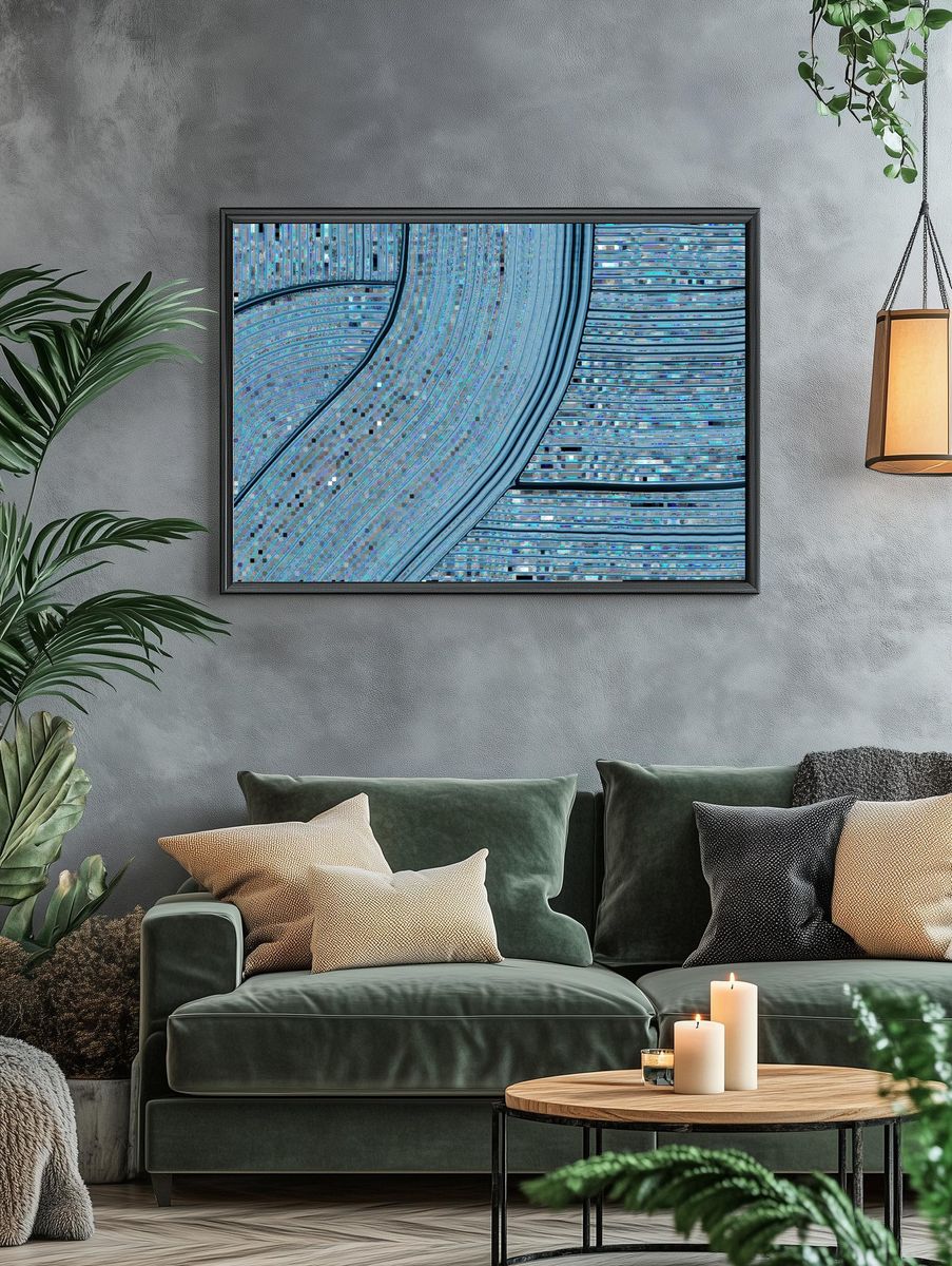 Blue Curved Lines Abstract Poster. — room view 4