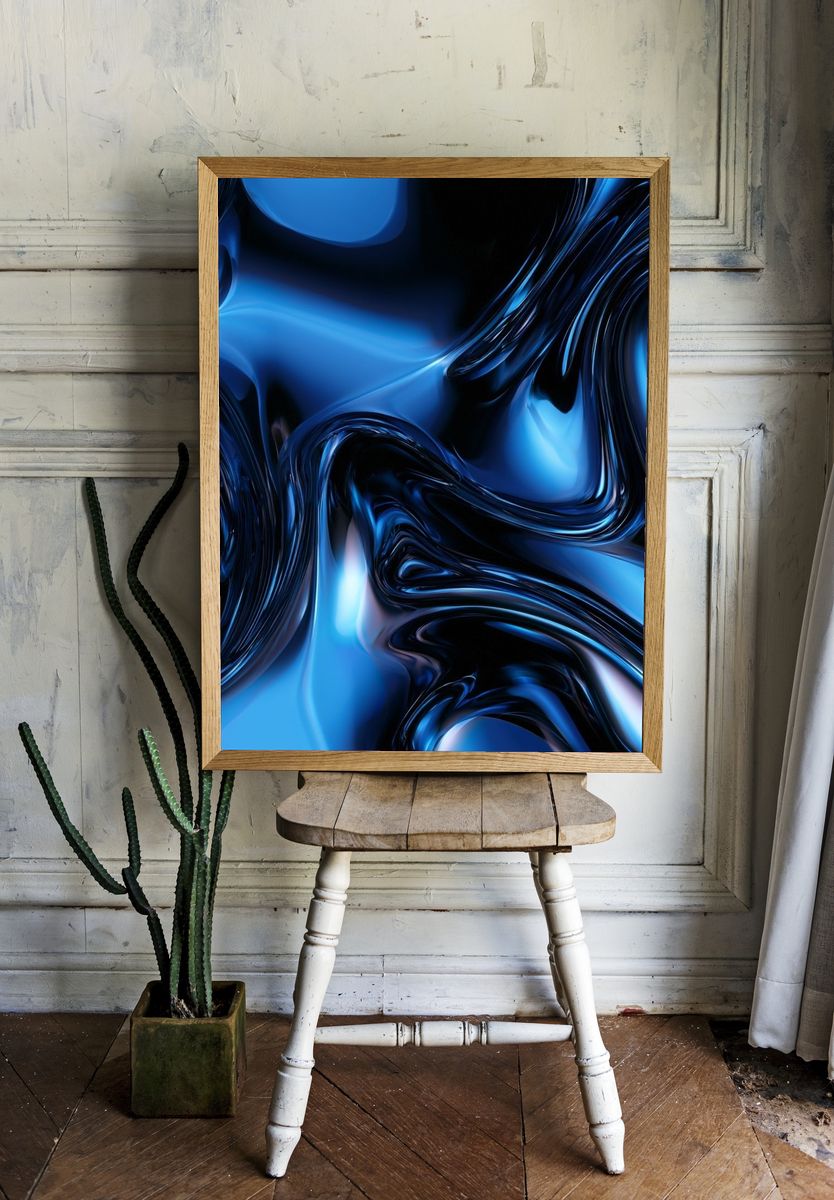 Electric Blue Flow Abstract Poster. — room view 1