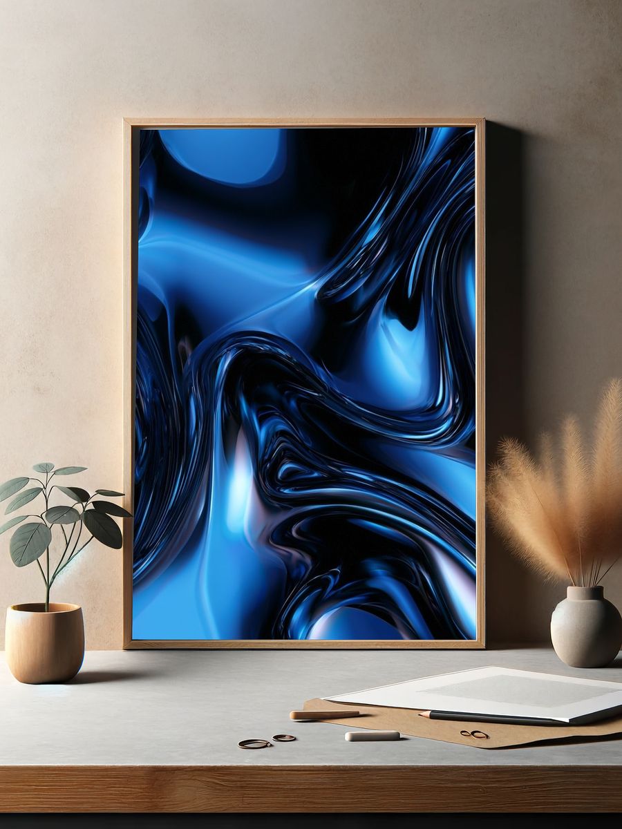 Electric Blue Flow Abstract Poster. — room view 2