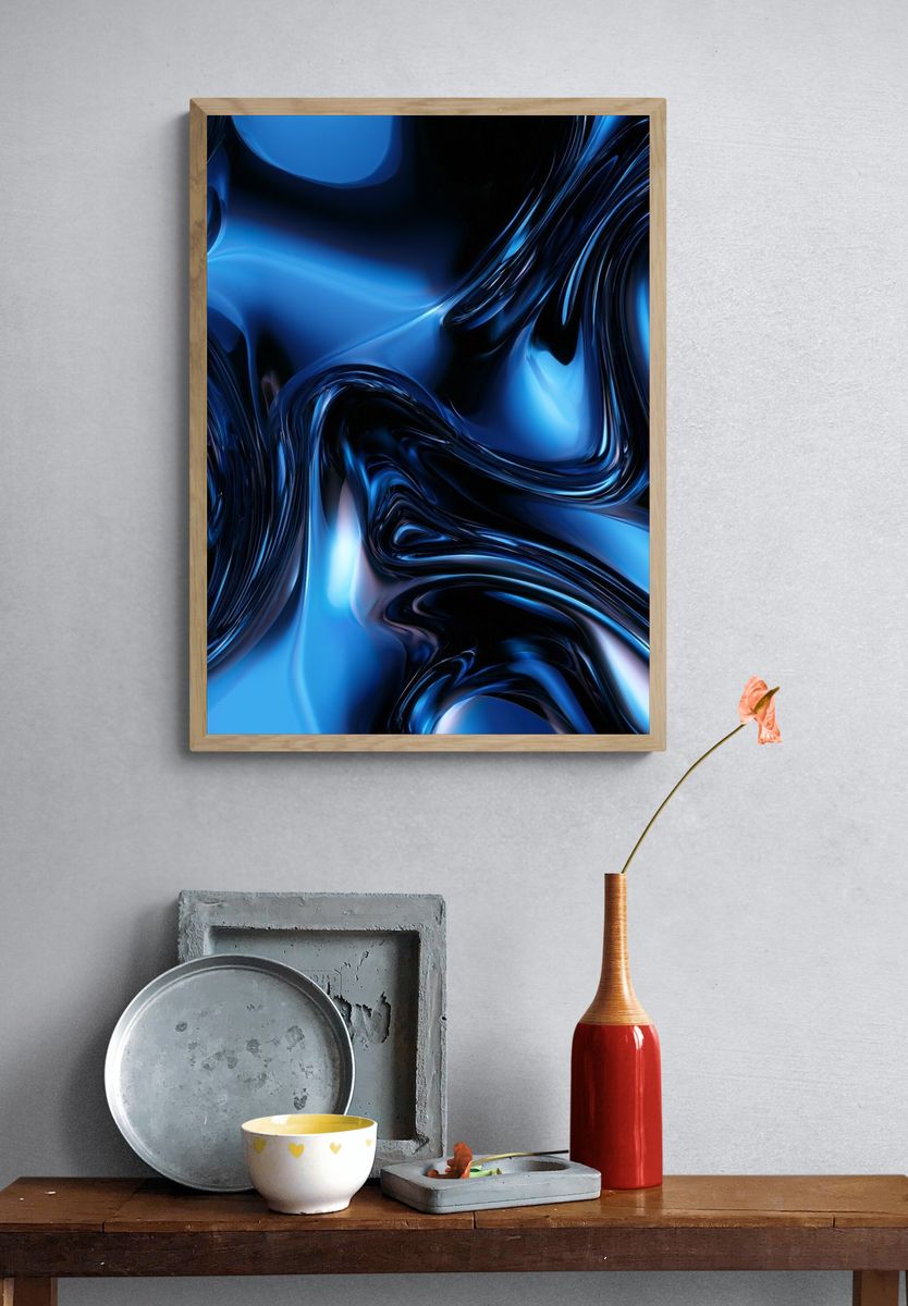Electric Blue Flow Abstract Poster. — room view 3