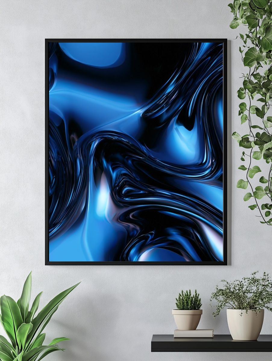 Electric Blue Flow Abstract Poster. — room view 4