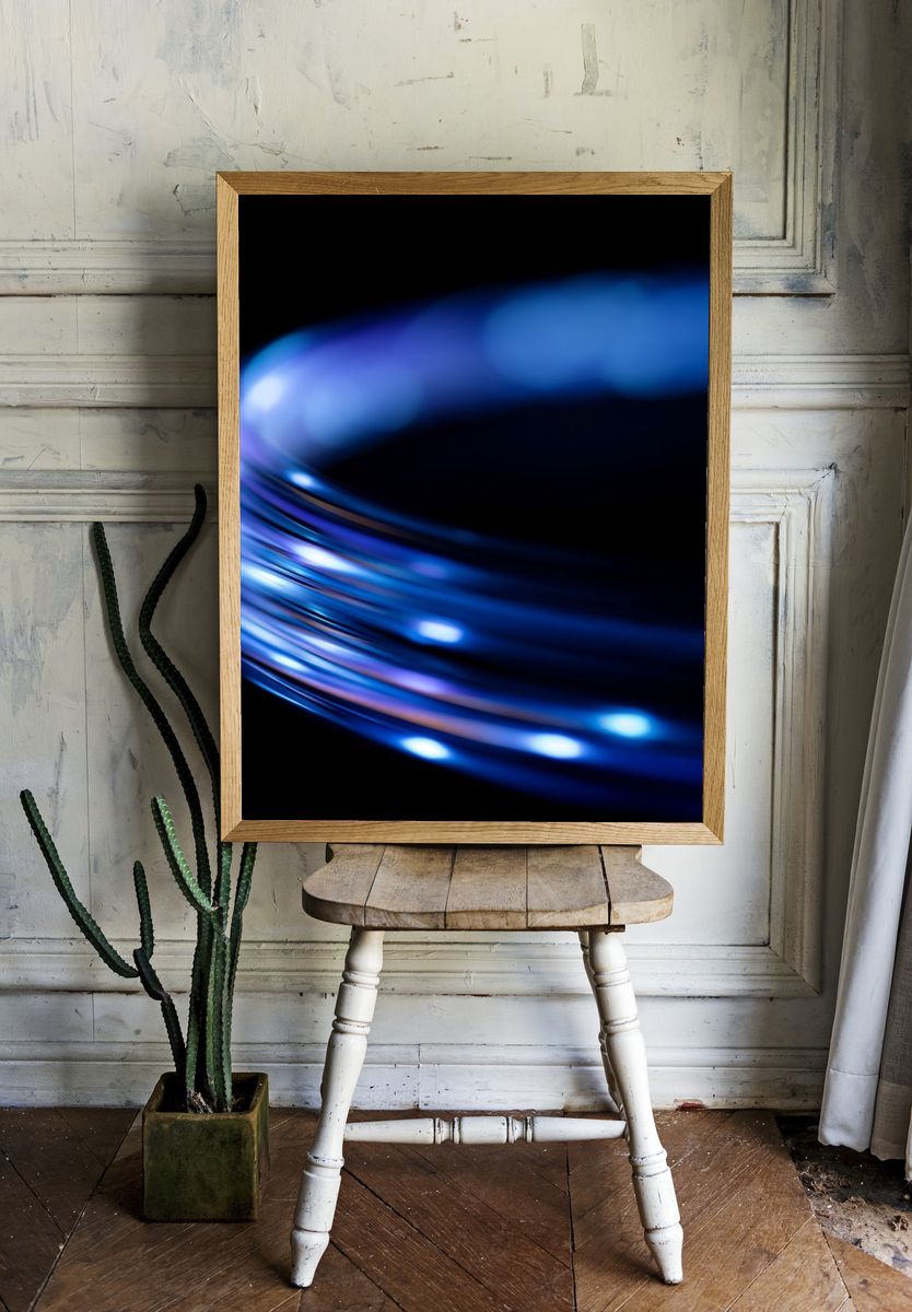 Blue Light Trails Abstract Poster. room preview