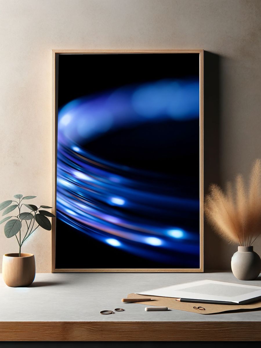 Blue Light Trails Abstract Poster. — room view 2