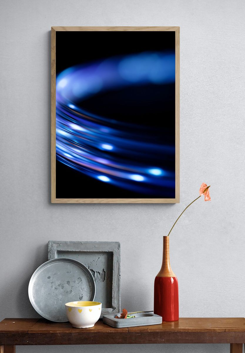 Blue Light Trails Abstract Poster. — room view 3