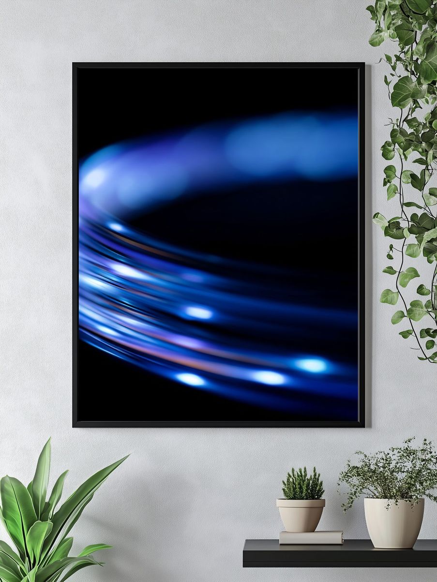 Blue Light Trails Abstract Poster. — room view 4