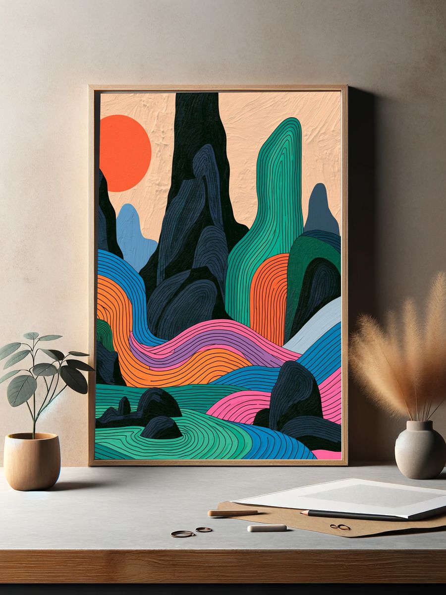 Colorful Abstract Landscape Poster. — room view 2